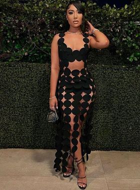 欧美风ins美式炸街party黑色镂空吊带连衣裙卡戴珊显瘦辣妹包臀裙