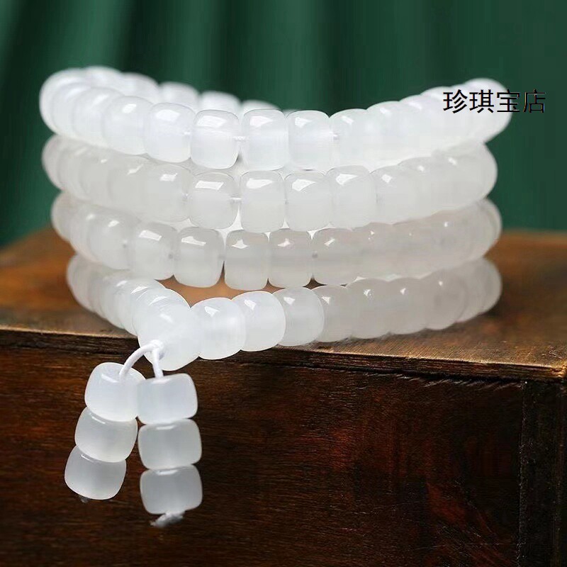 新疆和田玉白玉多圈手链桶珠老型珠108颗白色手串昆仑玉男女手饰