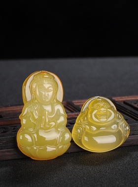 冰种观音男女款玛瑙笑佛儿童玉佩