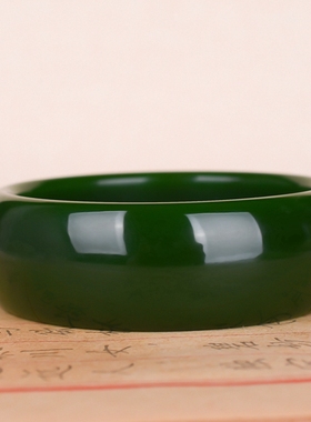 新疆和田玉碧玉手镯正圆绿色轮胎镯子手饰品玉镯女士款玉石加宽版