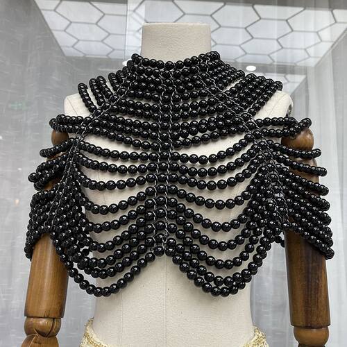 时尚雅妮重工欧美风珍珠吊穗波浪礼服主持人服装配饰手工编织披肩
