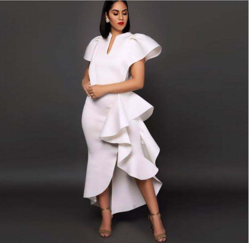 Ruffled V-neck irregular Dress 设计感荷叶边不规则聚会礼服裙