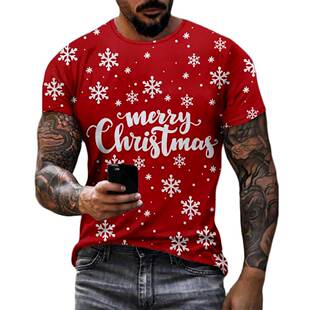 Men's T-shirt Merry Christmas Alphabet Santa 3d Printed