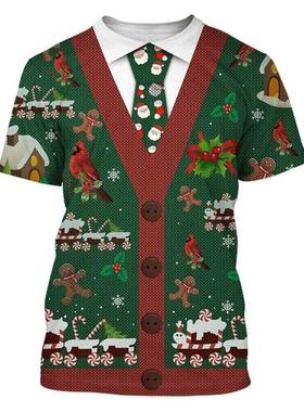 New Year Christmas Men's T-shirt O Collar Cosplay Clothi