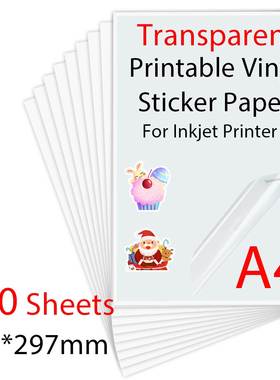 100Sheets A4 Transparent Printable Vinyl Sticker Paper 210*2