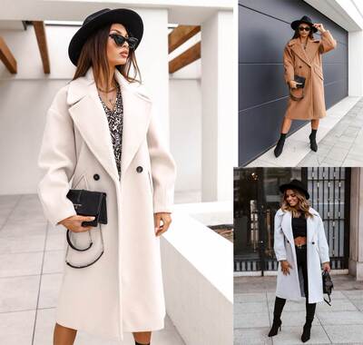 Autumn/Winter Long Suit Collar Woolen Coat Women 88609