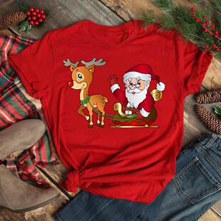 Merry Christmas Women's Fashion Tops Kawaii Santa Claus