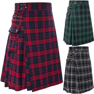 Men's Scottish Festival Dress Plaid Contrast Pleated Ski