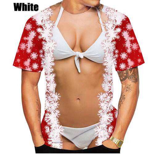 Christmas Men's T-shirt O Neck Red Santa Tshirt For Men