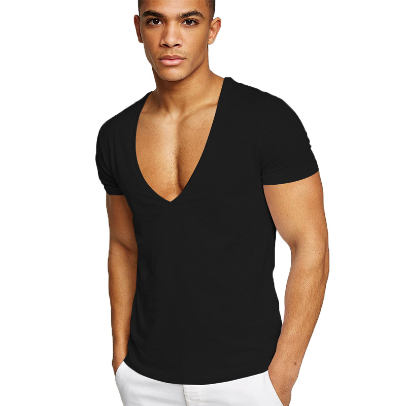 2022 Summer Fitness Sports Casual Deep V-Neck T-Shirt V领T恤-封面