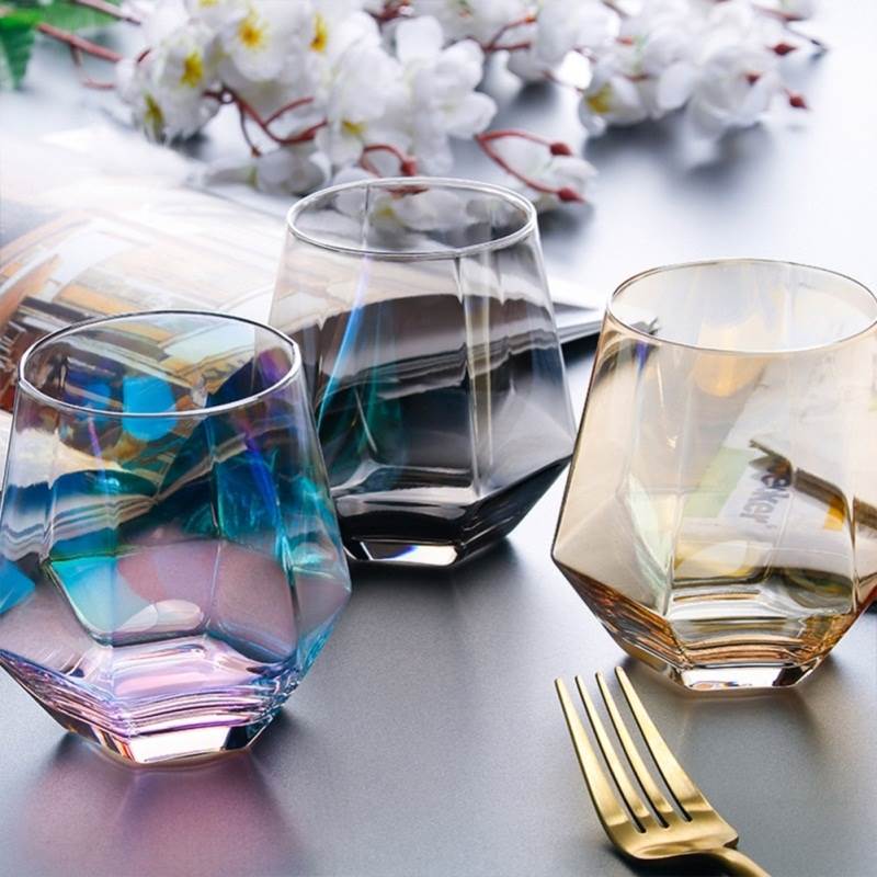 Geometry Whiskey Glass Diamond Crystal Glass Cup Golden Rim