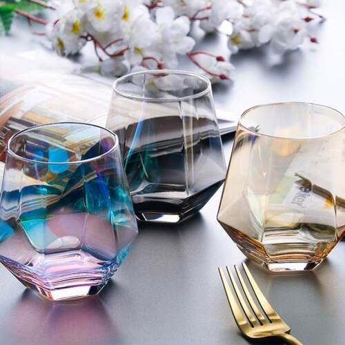 Geometry Whiskey Glass Diamond Crystal Glass Cup Golden Rim