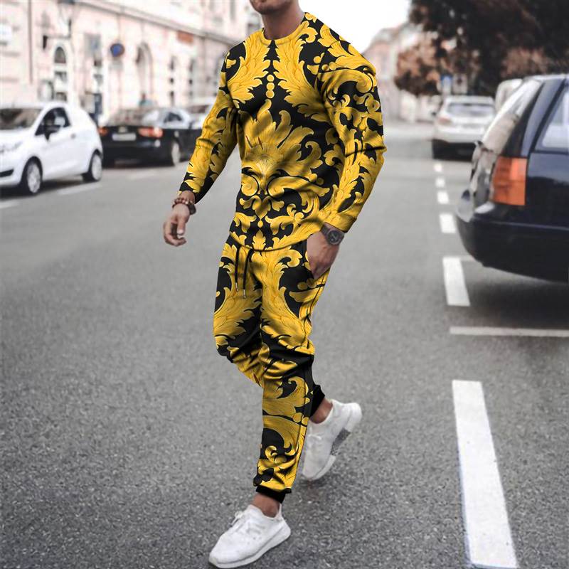 花纹3D印花长袖卫衣套装 3D Printed Long Sleeve Sweatshirt Set