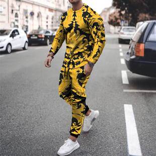 花纹3D印花长袖卫衣套装 3D Printed Long Sleeve Sweatshirt Set