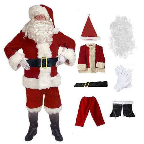 Santa Claus Costume 7PCS Christmas Complete Dress-Up Outfit