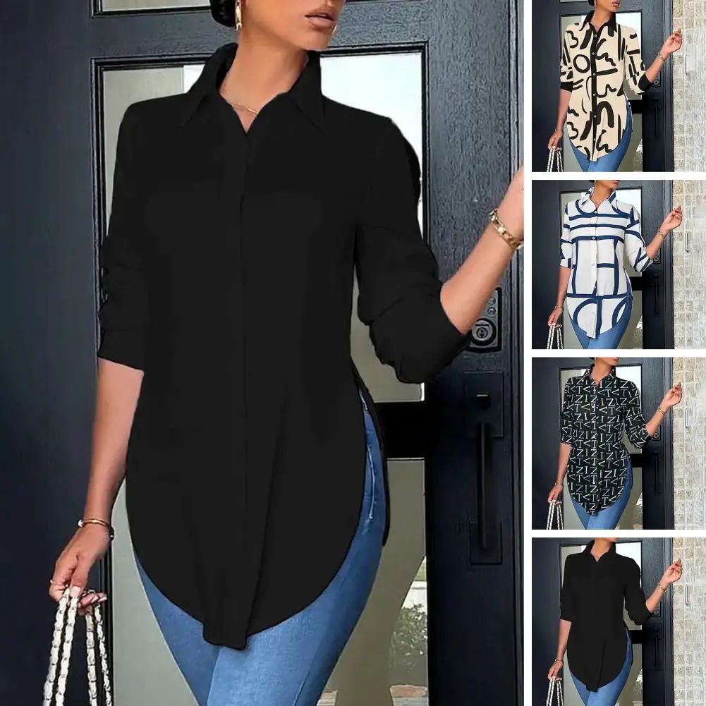 2024Fresh and sweet polyester long sleeved shirt印花长袖衬衫