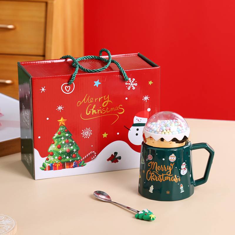 Ceramic Cup Christmas Gift Box Set With Lid And Spoon Mug Cu