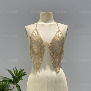 时尚雅妮欧美新款身体链网红裹胸胸链挂脖链条镶钻串珠流苏文胸潮