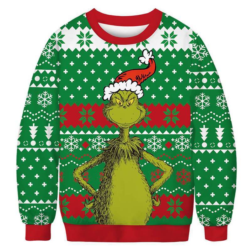 Ugly Christmas Sweaters for Couples Green Long Sleeve O