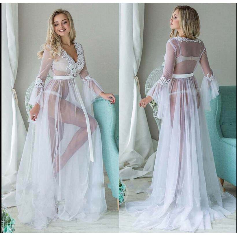 白色性感飘逸开襟长裙 小拖尾沙滩显瘦超仙连衣纱裙weddind dress