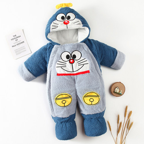 宝宝冬装连体衣婴儿加厚保暖外出服哈衣纯棉衣服新生儿抱衣被包脚