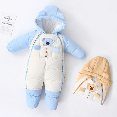 婴儿羽绒服连体衣冬季抱衣宝宝加厚外出服新生儿鸭绒衣服防风包脚