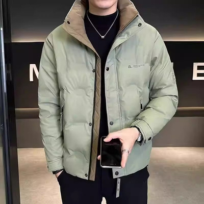 高端男士羽绒服2025冬季新款潮流青年短款立领拼色白鸭绒加厚外套