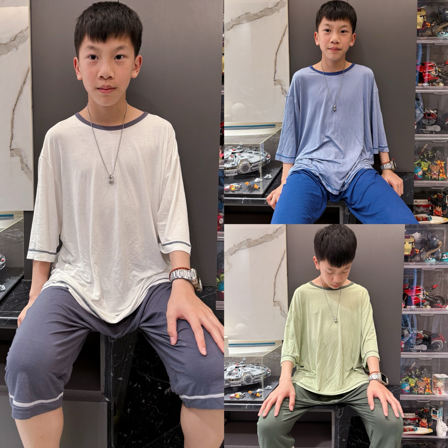 儿童睡衣套装夏季a类优可丝七分袖空调服男女童家居服套装莫代尔