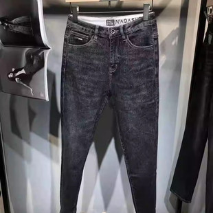 高端水洗软牛仔弹力修身小脚秋冬款百搭纯色男士长裤男F610
