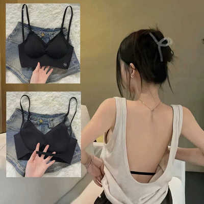 多穿式露背~U型美背内衣女小胸聚拢带胸垫背心一体无痕露背文胸罩