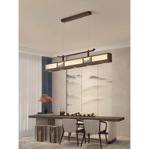 展厅餐厅吊灯轻奢长条一字水晶饭桌灯创意茶室2024新款中式灯具