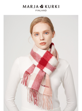 MARJAKURKI玛丽亚古琦红色格子围巾女冬季双面羊毛羊绒围巾高级感