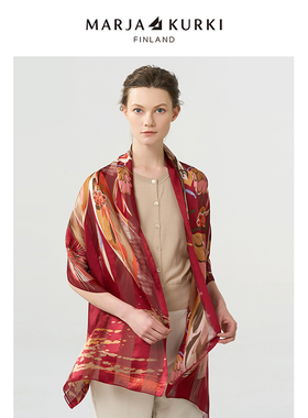 MARJAKURKI玛丽亚古琦真丝丝巾女高级感礼盒妈妈围巾红色披肩礼物