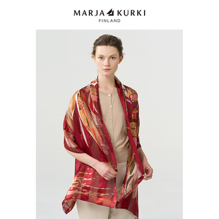 MARJAKURKI玛丽亚古琦真丝丝巾女高级感礼盒妈妈围巾红色披肩礼物