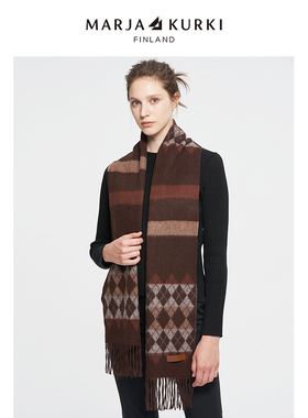 MARJAKURKI玛丽亚古琦保暖围脖冬季高级感格子山羊绒围巾男女同款