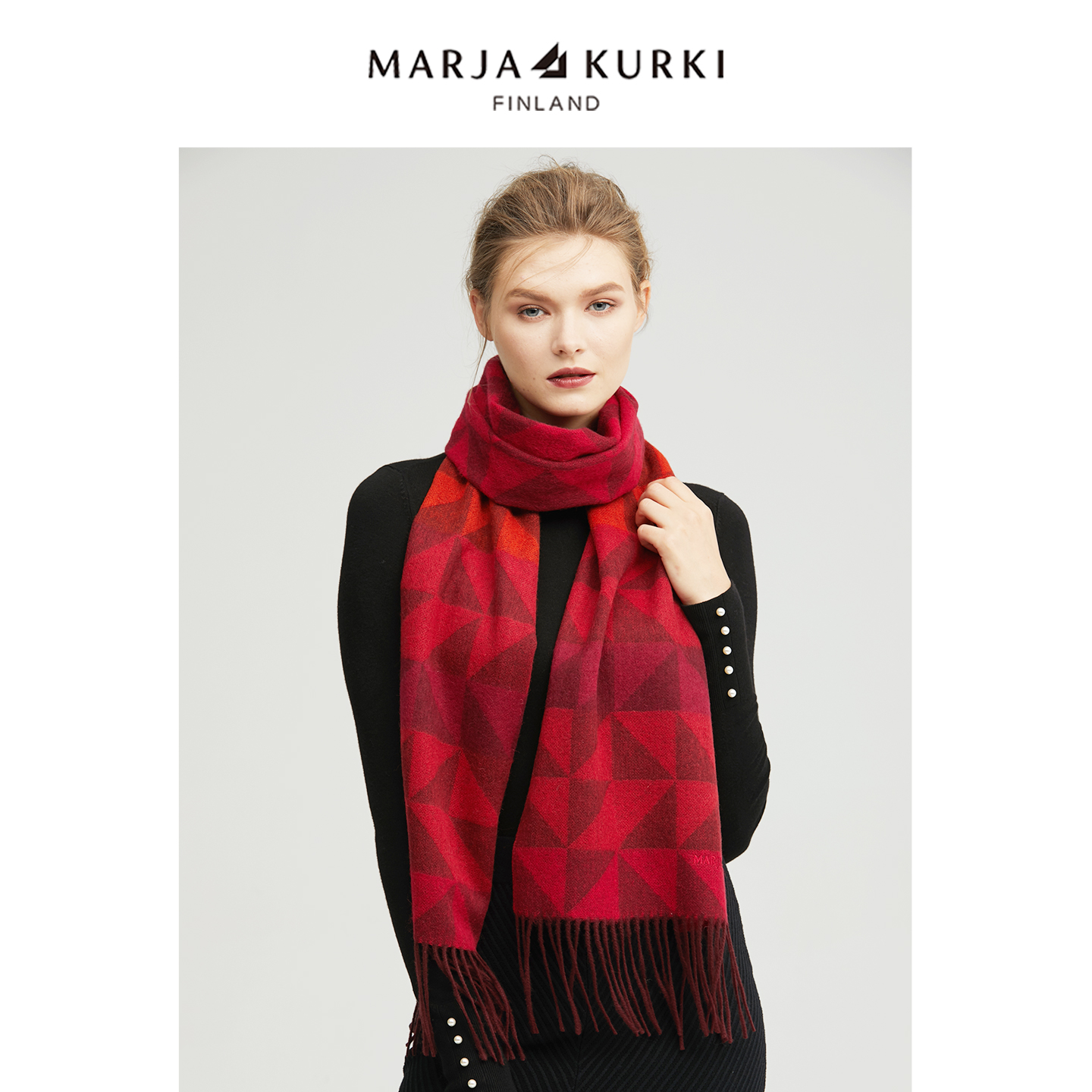 红色格子羊毛围巾女冬高级感礼盒