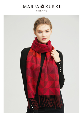 MARJAKURKI玛丽亚古琦红色围巾女冬季羊毛围巾送妈妈礼物男女同款