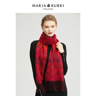MARJAKURKI玛丽亚古琦红色围巾女冬季羊毛围巾送妈妈礼物男女同款