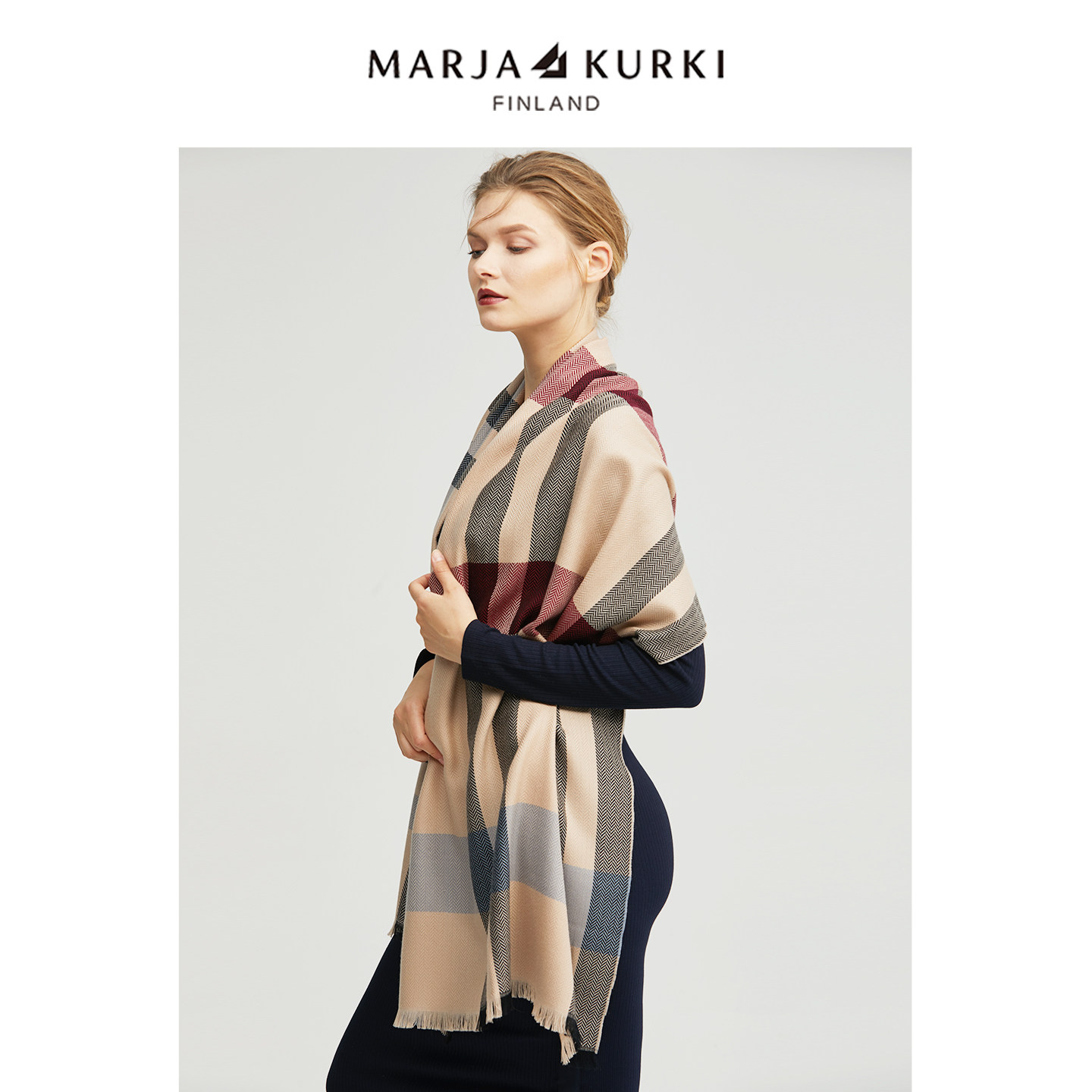 MARJAKURKI玛丽亚古琦空调房披肩外搭办公室盖毯英伦格子羊毛围巾
