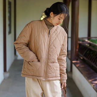 文艺女装2023冬季新款菱格棉服女宽松设计感加厚夹棉外套休闲棉袄