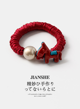 高级感褶皱小肠发圈女小马仿珍珠头绳高弹力橡皮筋扎马尾发绳发饰