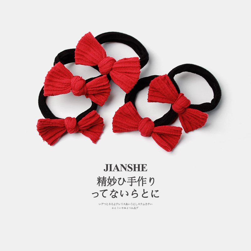 5条装~新年红色蝴蝶结发圈头绳女
