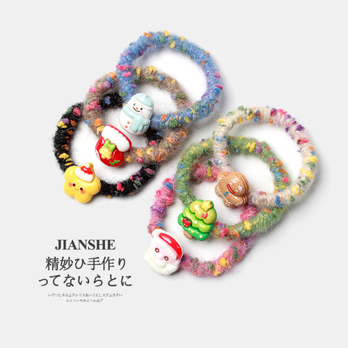 圣诞节彩色毛绒发圈可爱雪人发绳