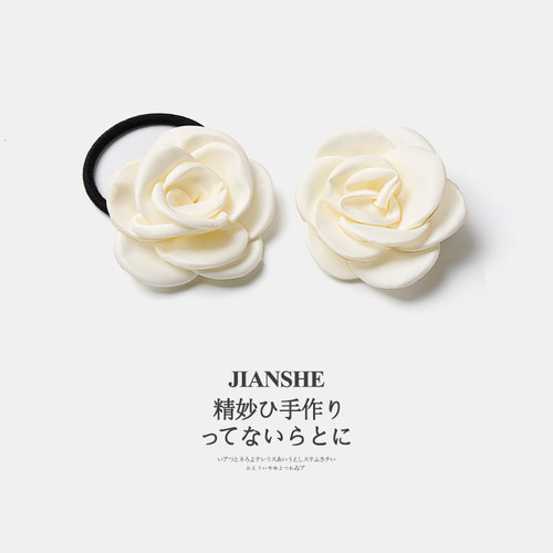 温柔缎面山茶花发夹少女发绳头饰