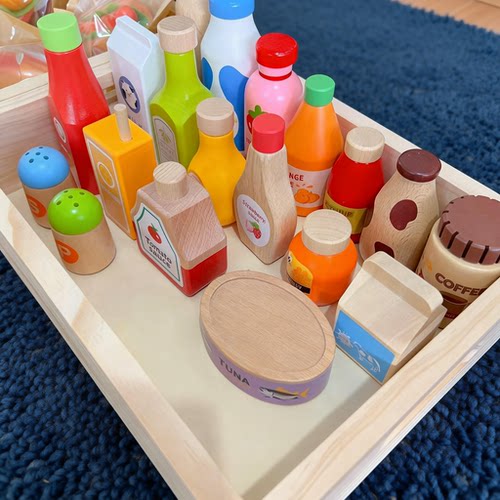 儿童过家家木质角色扮演售卖游戏瓶罐饮料食物套装调味料玩具
