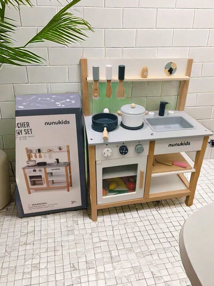 북유럽 NUNUKIDS 어린이 주방 장난감 놀이 집 시뮬레이션 주방 용품 어린이 장난감 냉장고 시뮬레이션 나무