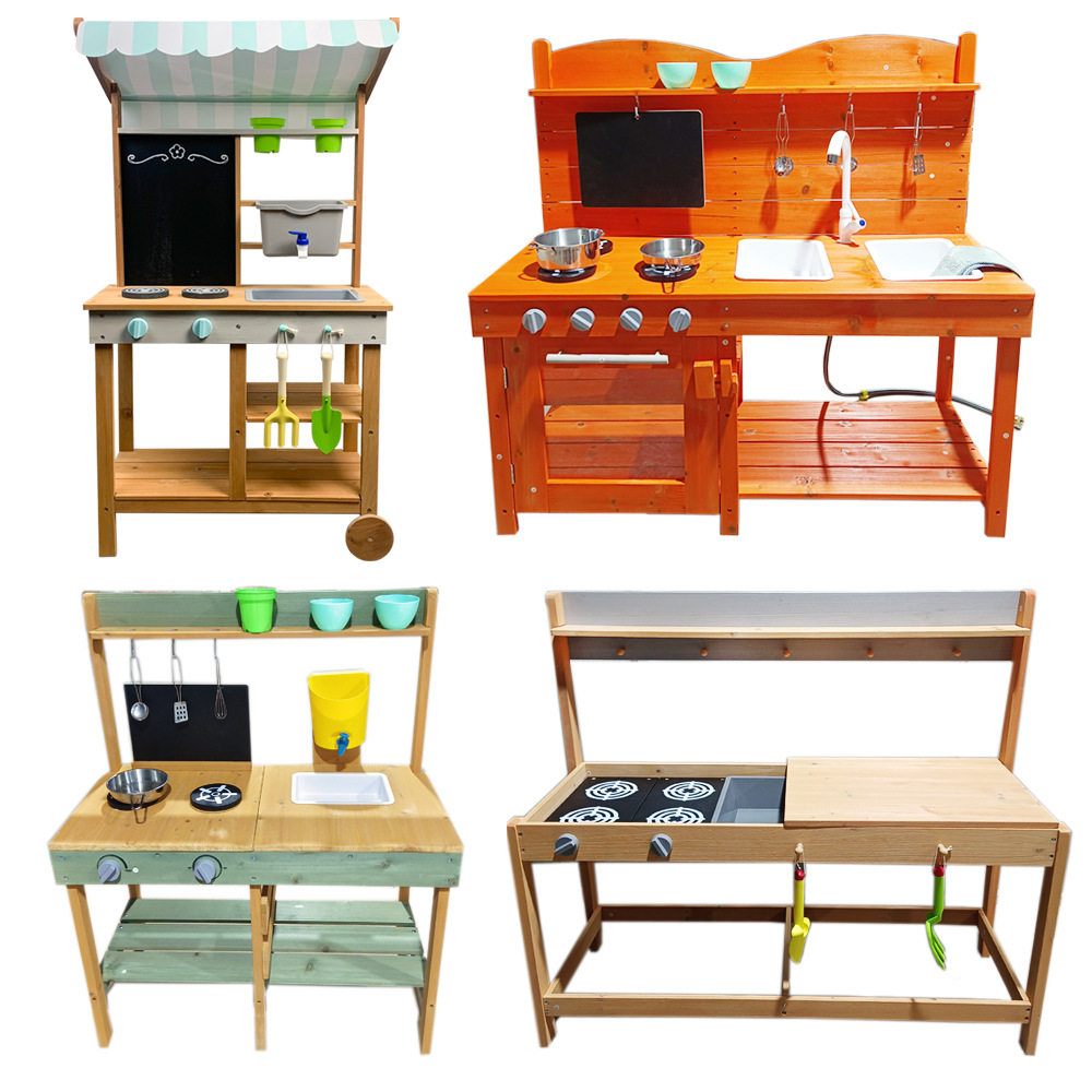 新云木质玩具儿童户外过家家厨房仿真模拟实木做饭泥巴灶台