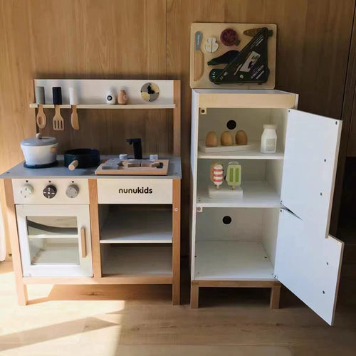 冰箱双开门木质角色扮演儿童玩具