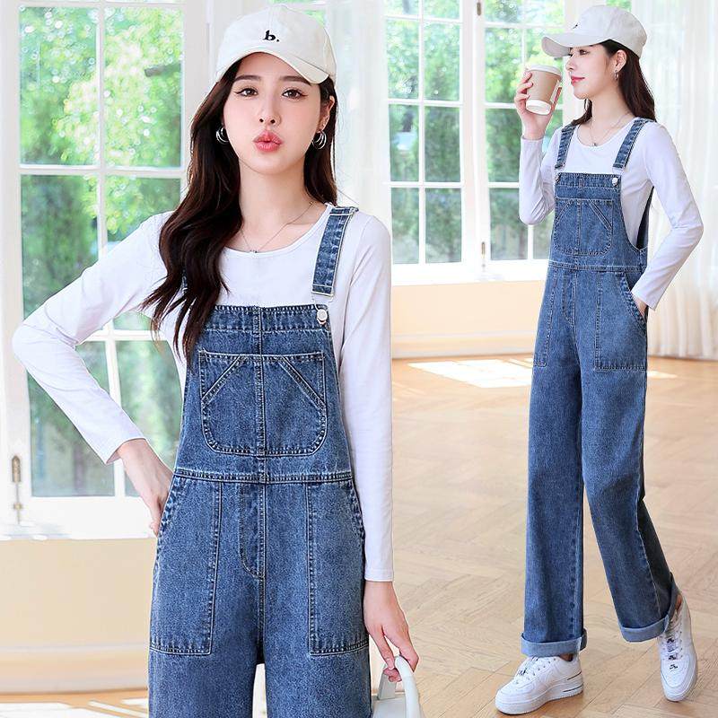 牛仔背带裤女2025春秋新款韩版宽松显瘦设计感直筒阔腿长裤套装潮