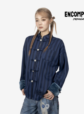 NIKE Remake新中式盘扣天鹅绒袖口竖纹提花 海军蓝衬衫ENCOMPASS
